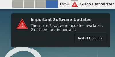 Screenshot of package-update-indicator desktop notification and indicator notifying
about available package updates